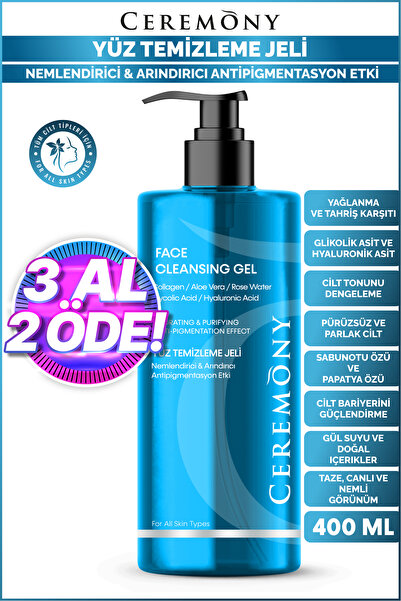 Ceremony 400 ml Temizleme Jeli Nemlendirici Arındırıcı Cilt Tonu Eşitleyici H...