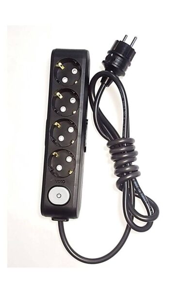 VİKO Ekonomik Siyah 4'lü Anahtarlı Topraklı Çocuk Korumalı Grup Priz 1 Metre ...