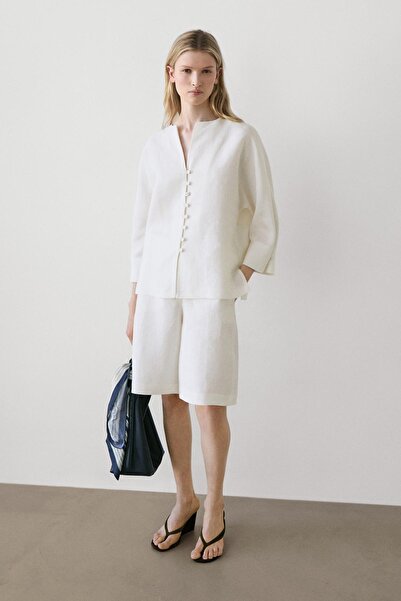 Massimo Dutti Düğmeli keten ceket