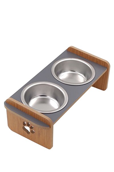 hural ahşap dekorasyon Paslanmaz Çelik Kaseli Ahşap Kedi Köpek Mama Ve Su Kabı