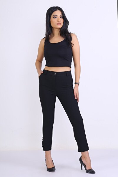 Canseven Fashion Pantaloni negri de damă, cu talie înaltă, croială creion, cu...