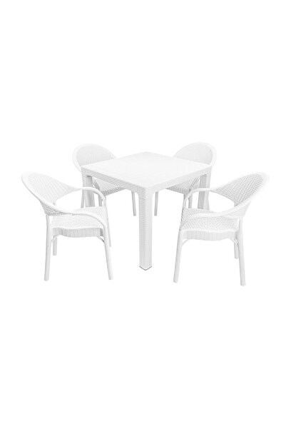 Mandella Elit Rattan 90x90 Eylül Koltuk Masa Takımı Beyaz