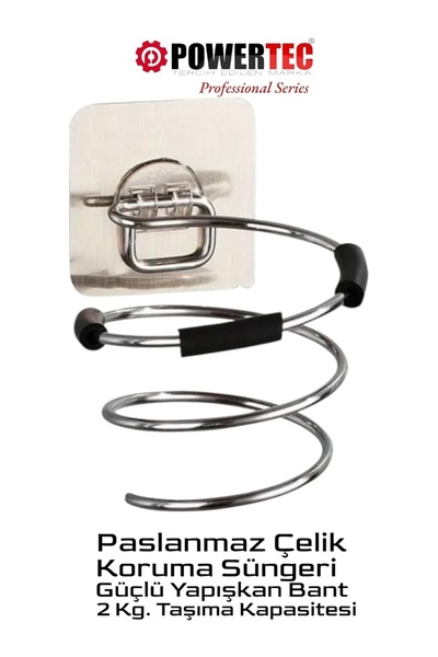 POWERTEC Fön Makinesi & Saç Kurutma Makinesi Askı Aparatı Paslanmaz Çelik ( Y...