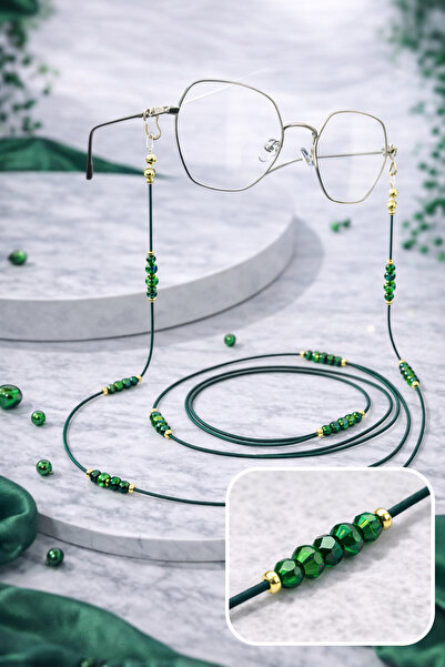 Optic Master Drawstring Beaded Glasses Cord / Chain Dark Green