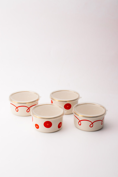 EMAYlab Merry Emaye 4-Piece Bowl with Lid, Snack Bowl, Breakfast Bowl, Jam Bo...