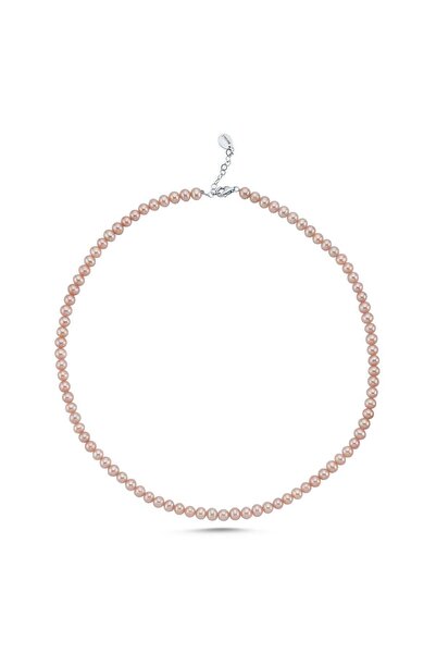 Birinci 925 Ayar Gümüş Kadın Pembe Sıralı Doğal İnci Kolye