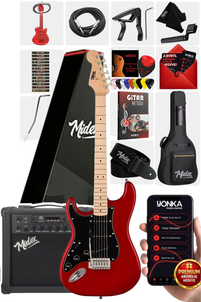 Midex RPH-31RD-25AMP Solak Elektro Gitar 25W Amfili Full Set