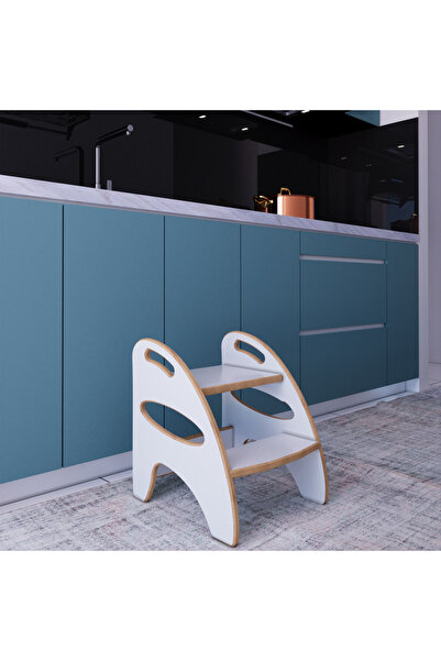 zeo wood design Montessori Çocuk Ve Yetişkin Basamak/Tabure/Yükseltici - Beyaz