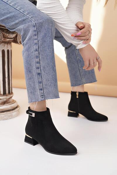 Nesil Shoes Özma 701 Siyah Süet Topuklu Kışlık Kadın Bot