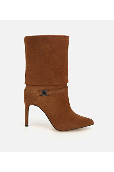 Hotiç Kadın Süet Deri Taba Toka Detaylı Bilekte İnce Topuklu Bot