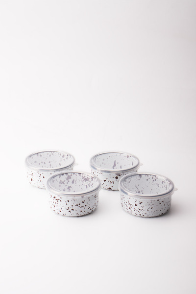 EMAYlab Speckles Enamel 4-Piece Bowl with Lid, Snack Bowl, Breakfast Bowl, Ja...