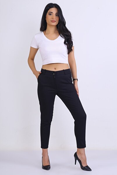 e-Bizz Store Pantaloni negri din țesătură cu croială creion, cu talie înaltă,...