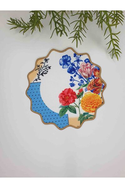 decofav Çini Motifli ve Çiçekler Tasarımlı Nakış Kenar Kumaş Kokteyl Peçetesi...