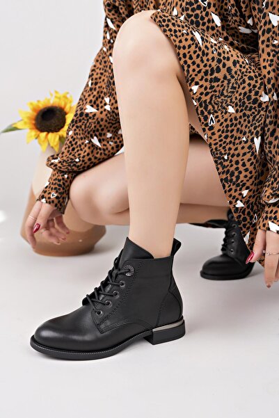 Mammamia D25KB 8515 Siyah Hakiki Deri Kadın Bot