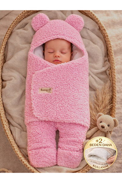 Tomuycuk 0-12 Ay İçi Elyaflı Peluş Welsoft Kulaklı Pembe Dış Bebek Kundak & B...