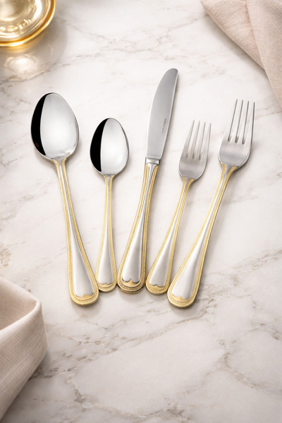 esdekor Bellissimo Gold 30 Piece 6 Person Cutlery Set Stainless Steel Stylish...