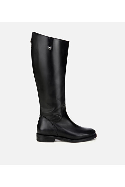 Hotiç Kadın Deri Siyah Arkası Fermuar Detaylı Binici Düz Çizme