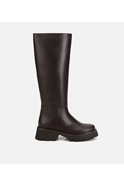 Hotiç Kadın Deri Kahverengi Kalın Tabanlı Düz Çizme