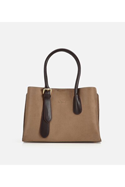 Hotiç Γυναικεία τσάντα ώμου από σουέντ με λεπτομέρεια ζώνης από βιζόν