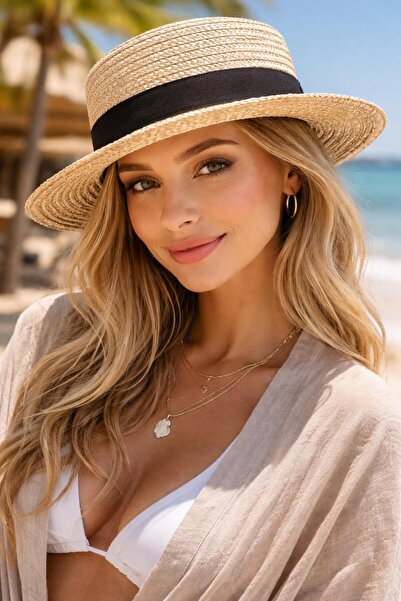 FELLMENS Bež okrugli slamnati ženski šešir