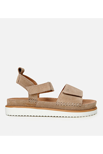 Hotiç صندل مسطح قابل للتعديل من الجلد السويدي باللون البيج للنساء