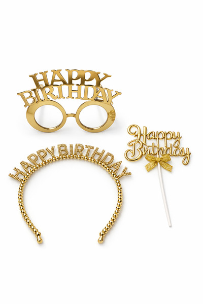 PARTİPORT Happy Birthday Doğum Günü Parti Seti Taç Gözlük ve Pasta Üstü Süs 3...