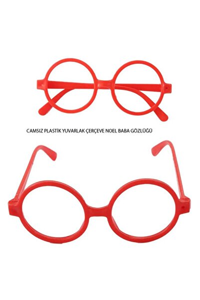 partidolu Kırmızı Renk Yuvarlak Camsız Noel Baba Gözlüğü Yılbaşı Gözlüğü 1 Adet