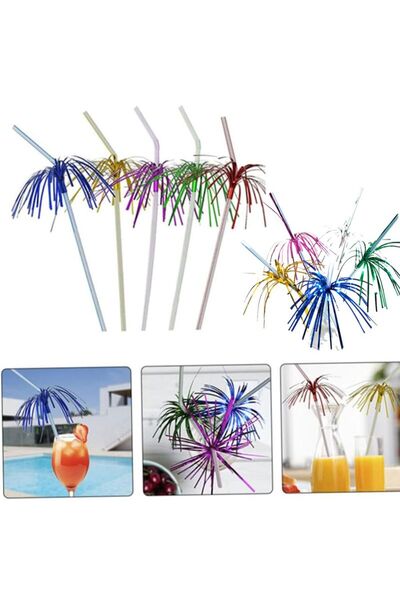 partidolu Hawaian Color Palm Shaped 24 cm Plastic Bellows Straw 100 Pieces