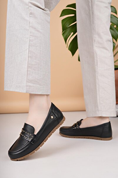 Mammamia D25YA 3590 Siyah Hakiki Deri Kadın Ayakkabı