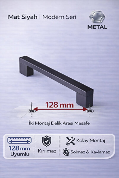 ABERTİCARET ABER 1. sınıf METAL köprü kulp 128 mm ( 12.8 cm) mat siyah mobily...