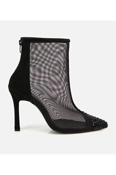 Hotiç Kadın Siyah Transparan Taş Detaylı Bilekte Topuklu Bot