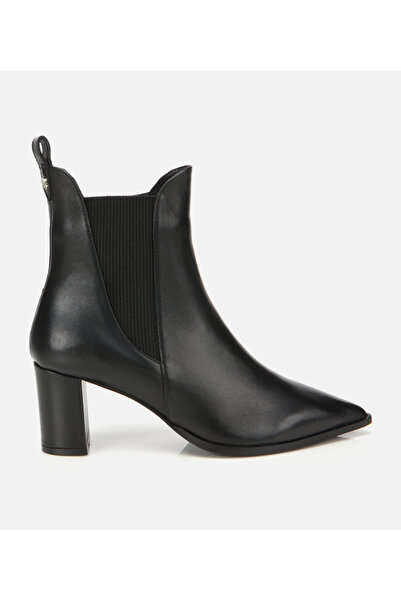 Hotiç Kadın Deri Siyah Sivri Burunlu Streç Detaylı Bilekte Topuklu Bot