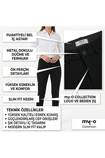 My-o Kadın Yüksek Bel En Boy Likralı Şık Siyah Çelik Örme Kumaş Toparlayacı Pantolon