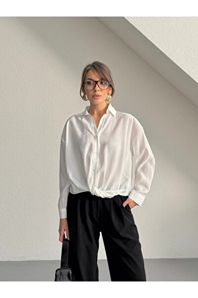 mydukkan.co قميص قماش مودال بتصميم ملتف من الأمام - إكرو