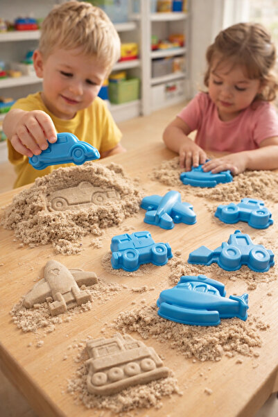 Genel Markalar Kinetik Kum Kalıbı Araçlar 8 Adet - Taşıtlar Figürlü Oyun Hamu...