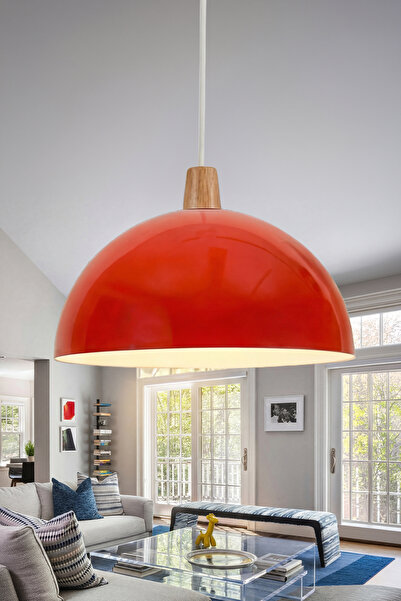 Marrien Luna Bohem Ahşap Turuncu Metal Sarkıt (30 cm) Yemek Masası Üstü Avize...