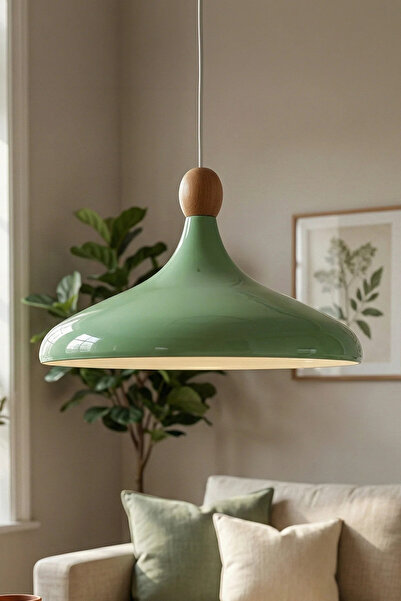 Marrien Nova Bohem Ahşap Boncuklu Mint Yeşili Metal Sarkıt (35 cm) Yemek Masa...