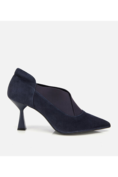 Hotiç Kadın Süet Deri Lacivert Streç Detaylı İnce Topuklu Stiletto