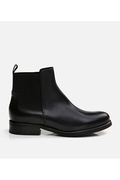 Hotiç Kadın Deri Siyah Lastik Detaylı Düz Bot