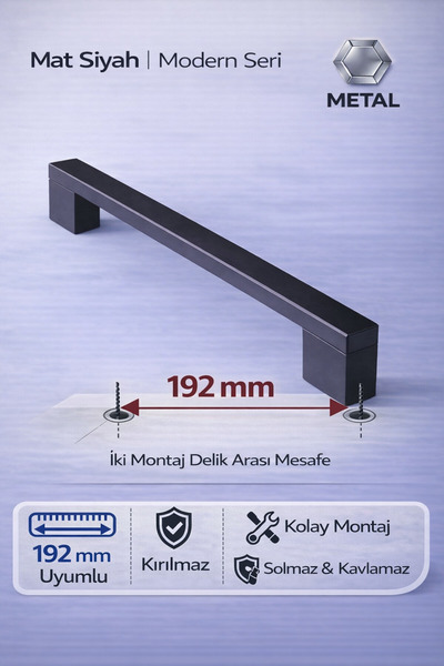 ABERTİCARET 1. Sınıf Metal Köprü 192 mm (19.2 Cm) Mat Siyah Fırın Boya Çekmec...