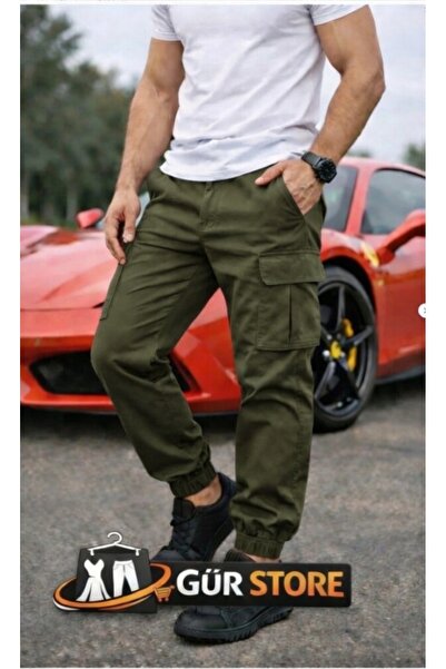 Gür Kargo džep paket muških hlača kaki boje sa elastičnim strukom Sa likrom