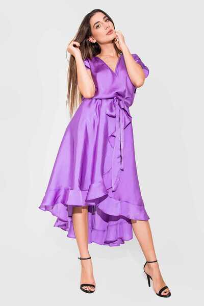 NYMPHA CLOTHING Κομψό Σατέν Μίντι Φόρεμα, Μωβ, Palace XS/S