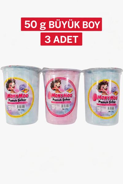 monymoo Bardakta Pamuk Şeker 3’lü Paket – 50 g Büyük Boy Meyve Aromalı
