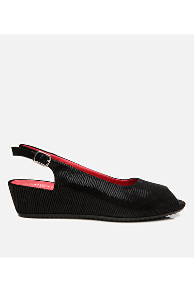 Hotiç Γυναικεία δερμάτινα μαύρα εύκαμπτα πέδιλα με τακούνι