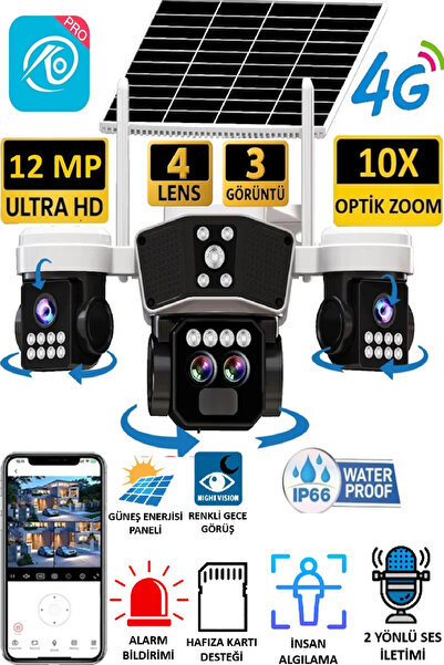 VİVATECH Ultimate O-Kam 9095 12MP 10X Zoom 4 Lens 3 Ekran UltraHD 4G Solar Ak...