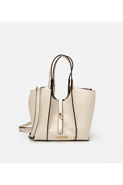 Hotiç Kadın Deri Ekru Kilit Detaylı Tote Çanta