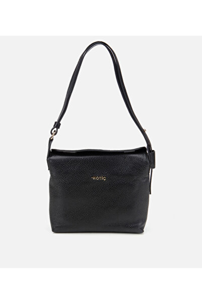 Hotiç Γυναικεία δερμάτινη μαύρη τσάντα ώμου με ρυθμιζόμενο λουράκι