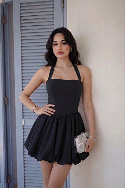 ALFUDO Moda Collection Kadın Abiye Fırfır Etekli Boyundan Askılı Mini Elbise ...