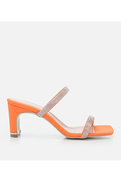 Hotiç Γυναικεία πορτοκαλί βραδινά φορέματα με τακούνι και παντόφλες