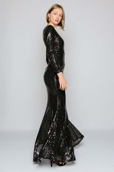 NYMPHA CLOTHING Φόρεμα μάξι με παγιέτες, μαύρο, Forever New S